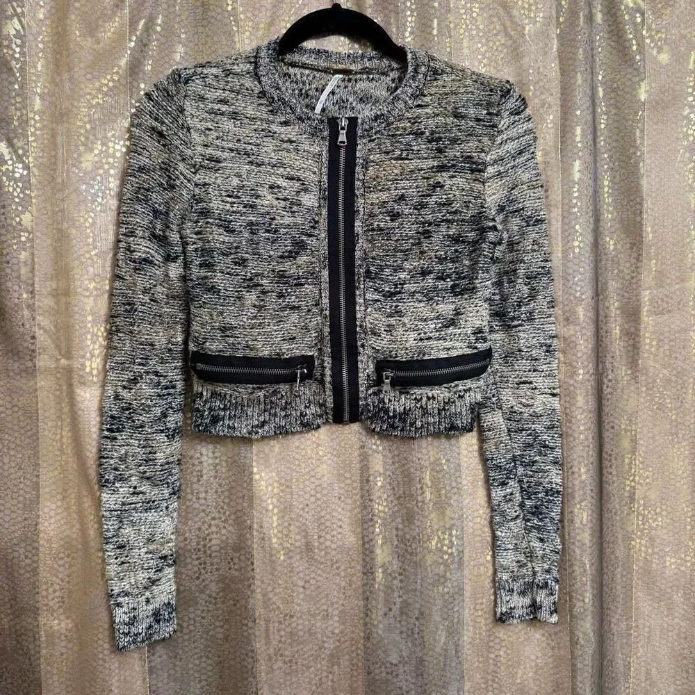 Free People Heart Beeps Boho Knit Cropped Zip Up Sweater Bolero XS‎